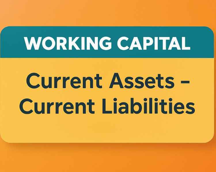 An engaging digital graphic showcasing the working capital formula: 'Working Capital = Current Assets - Current Liabilities,' with a modern gradient background and bold typography.